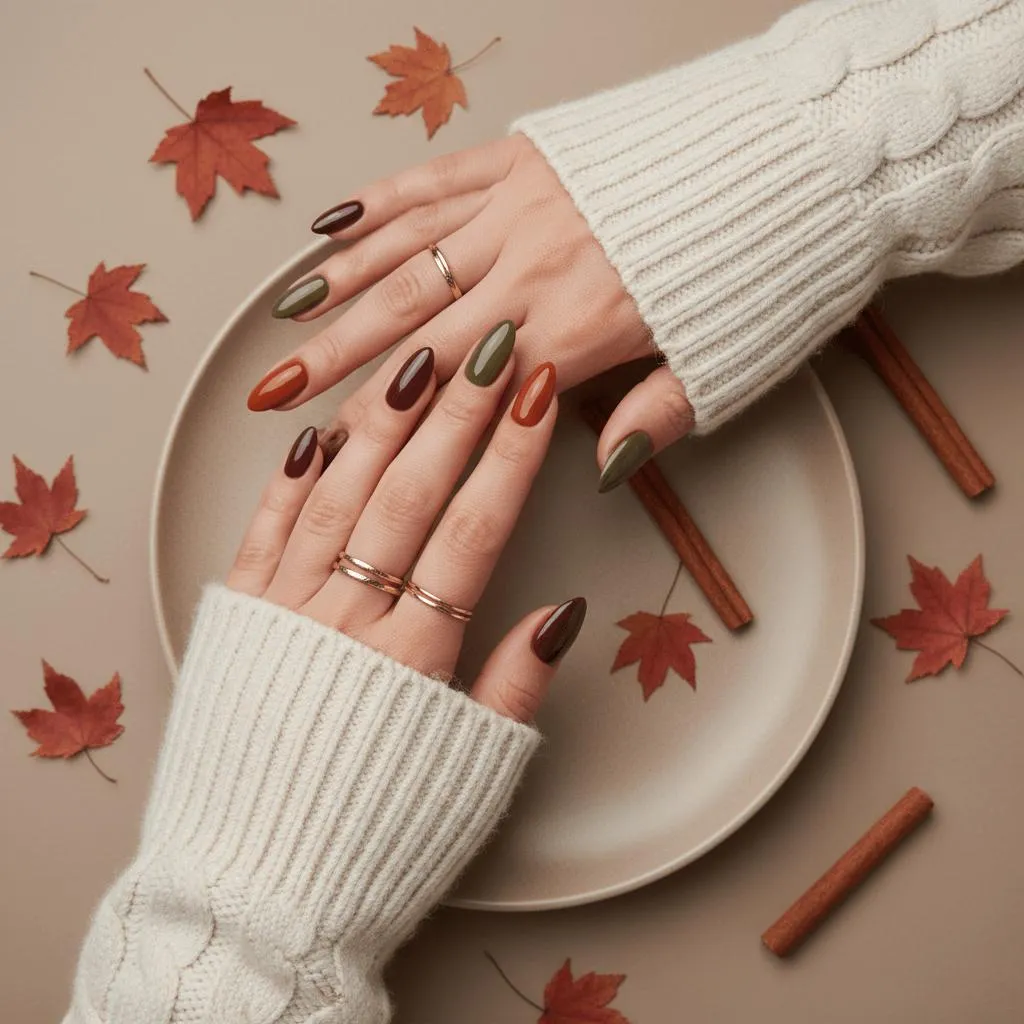Almond French Tips With a Fall Color Mix