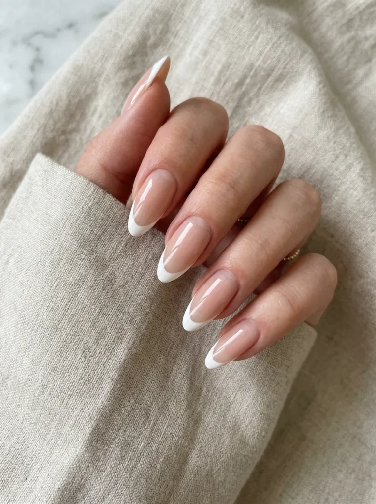 Almond White French Tip Nails