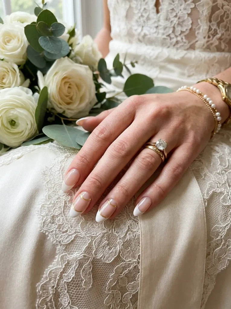 Almond French Tip Nails for Brides