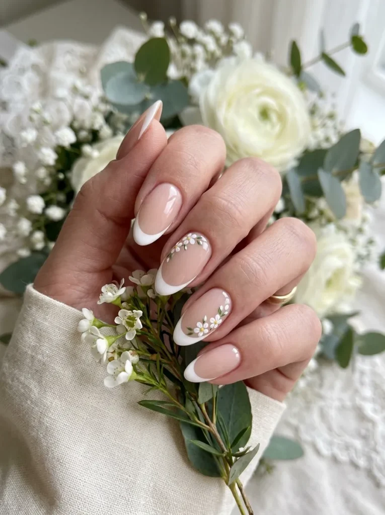 Floral Almond French Tips