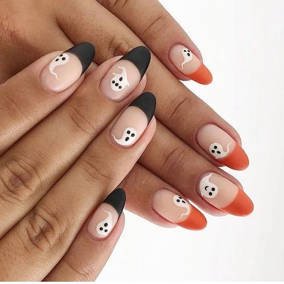 Black and Orange Halloween French Tips