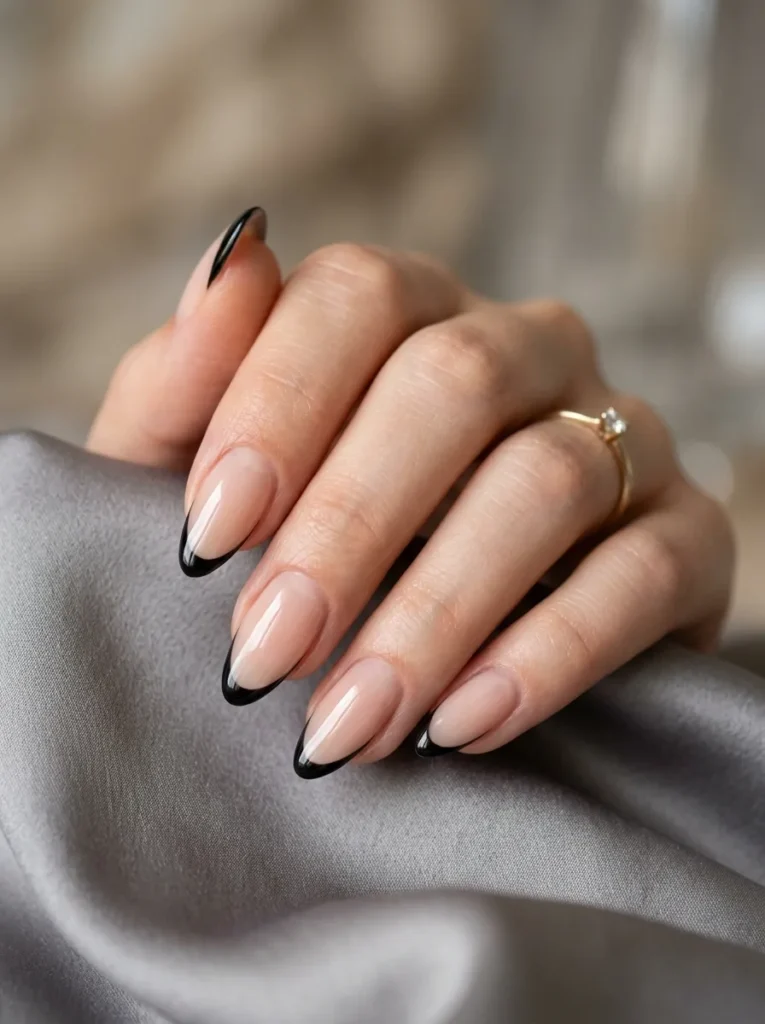 Black French Tip Almond Nails