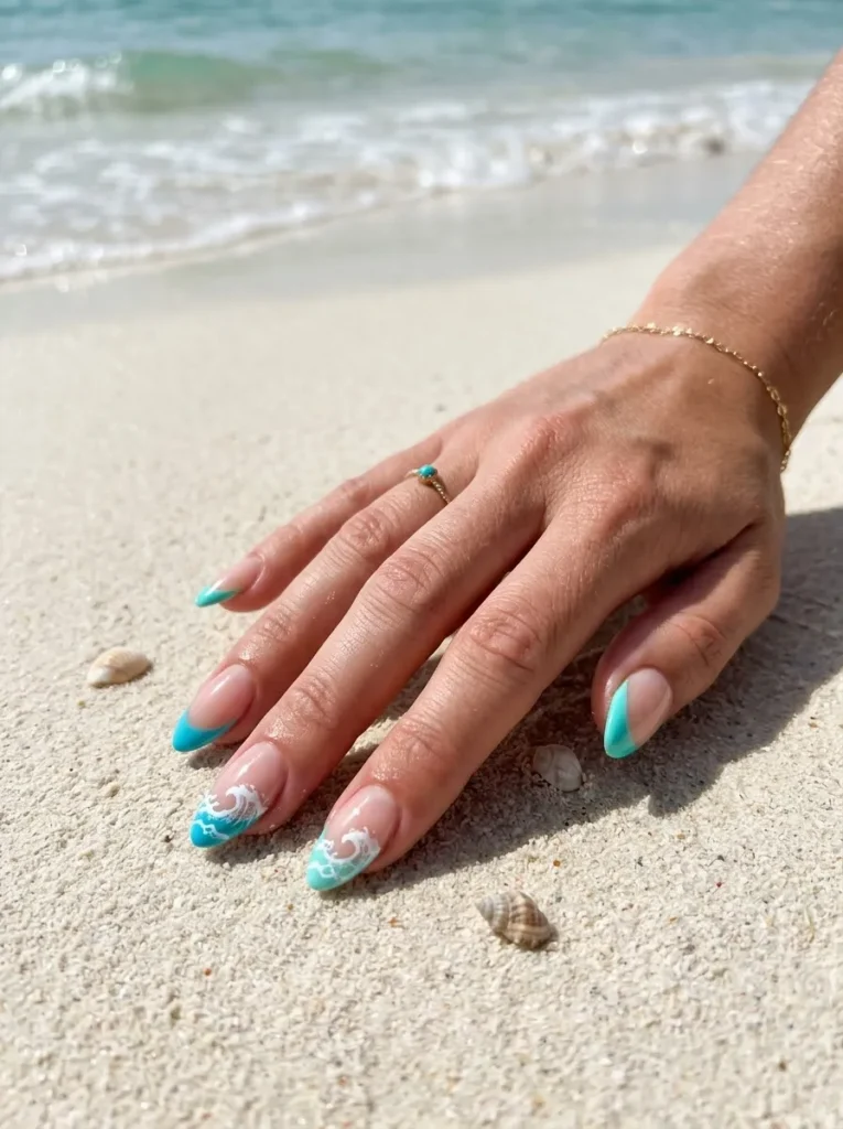 Blue Ocean French Tip Nails