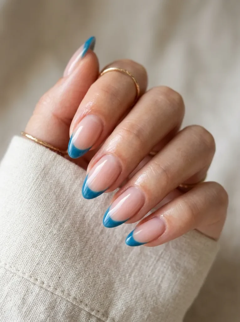 Blue French Tip Nails