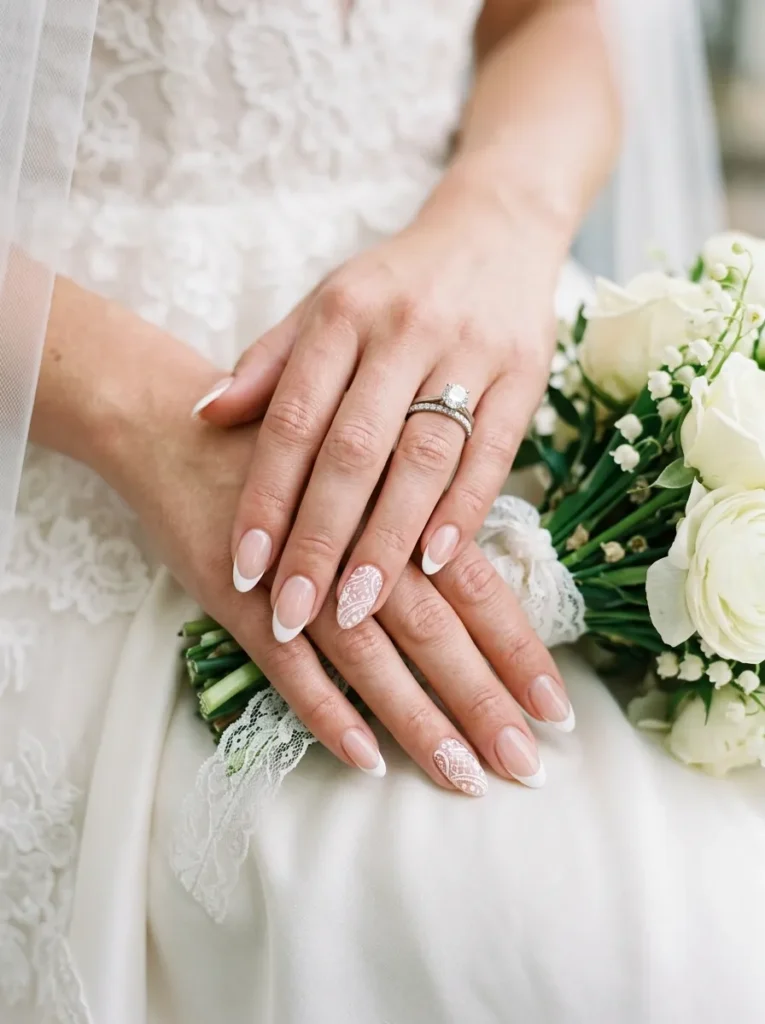 Lace French Tip Wedding Nails