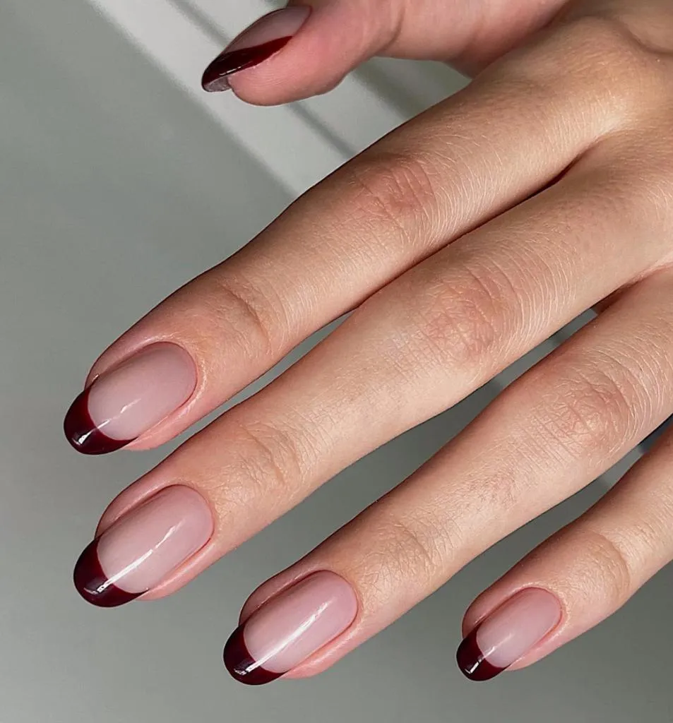 Burgundy French Tip Nails