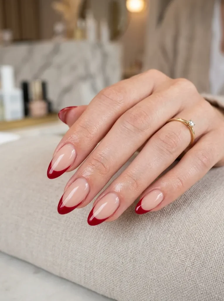 Red French Tip Almond Nails