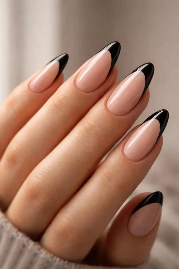 Classic Black French Tip Nails for October