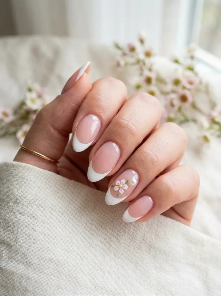 Classic White French Tips With a Spring Twist