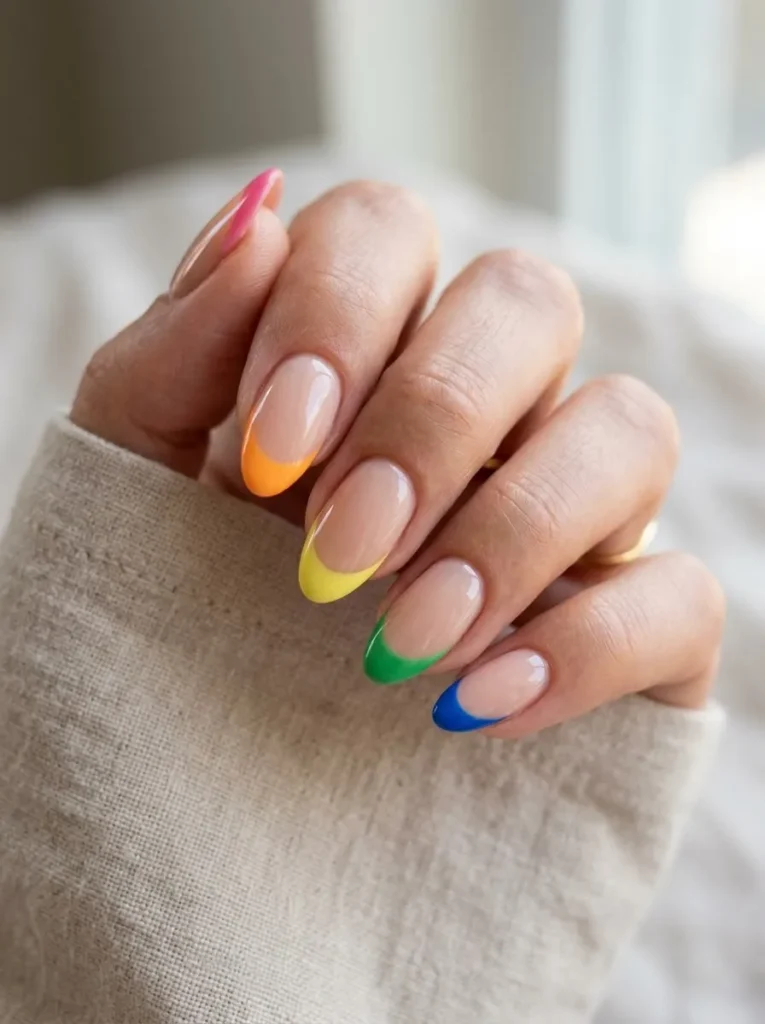 Rainbow French Tip Nails
