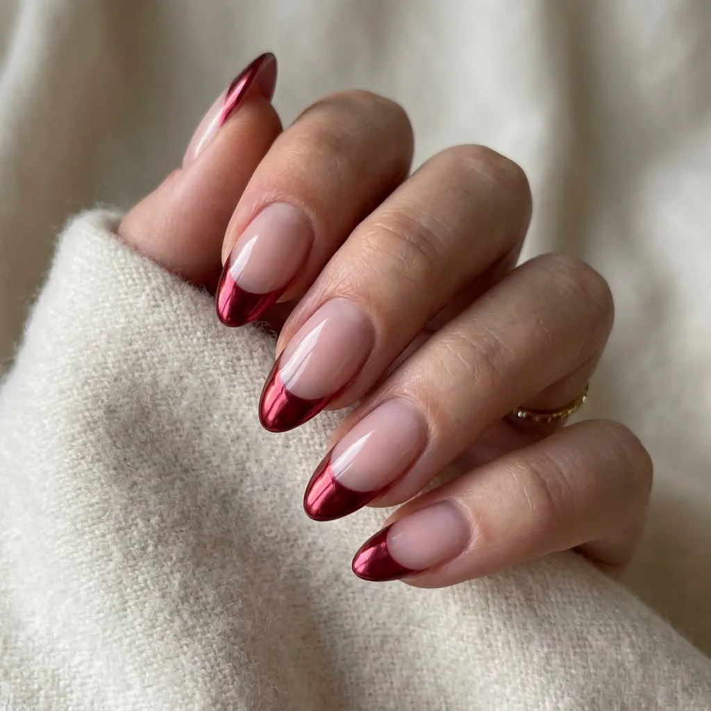 Red French Tips on Almond Nails