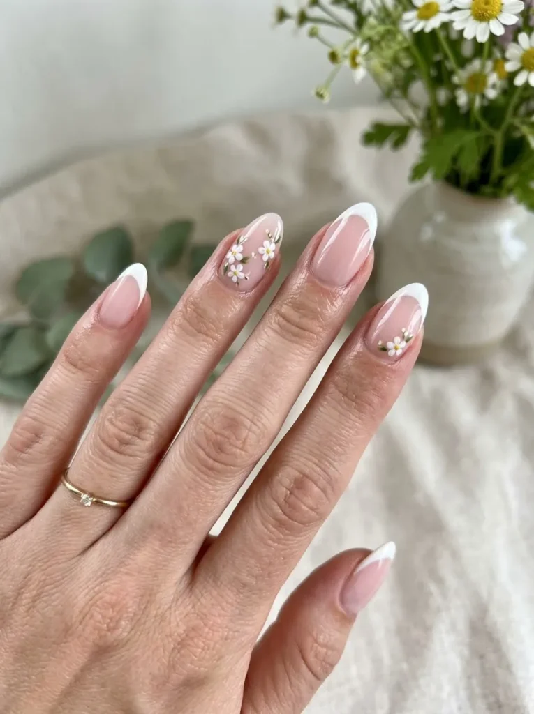 French Tips With Tiny Flowers