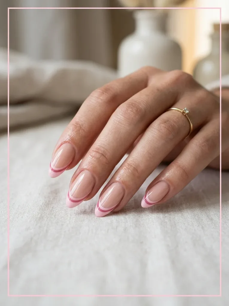 Double Pink French Tips Nails