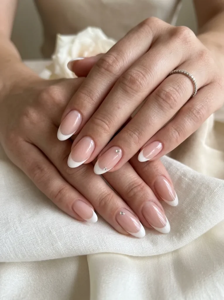 French Tip Nails With Rhinestones