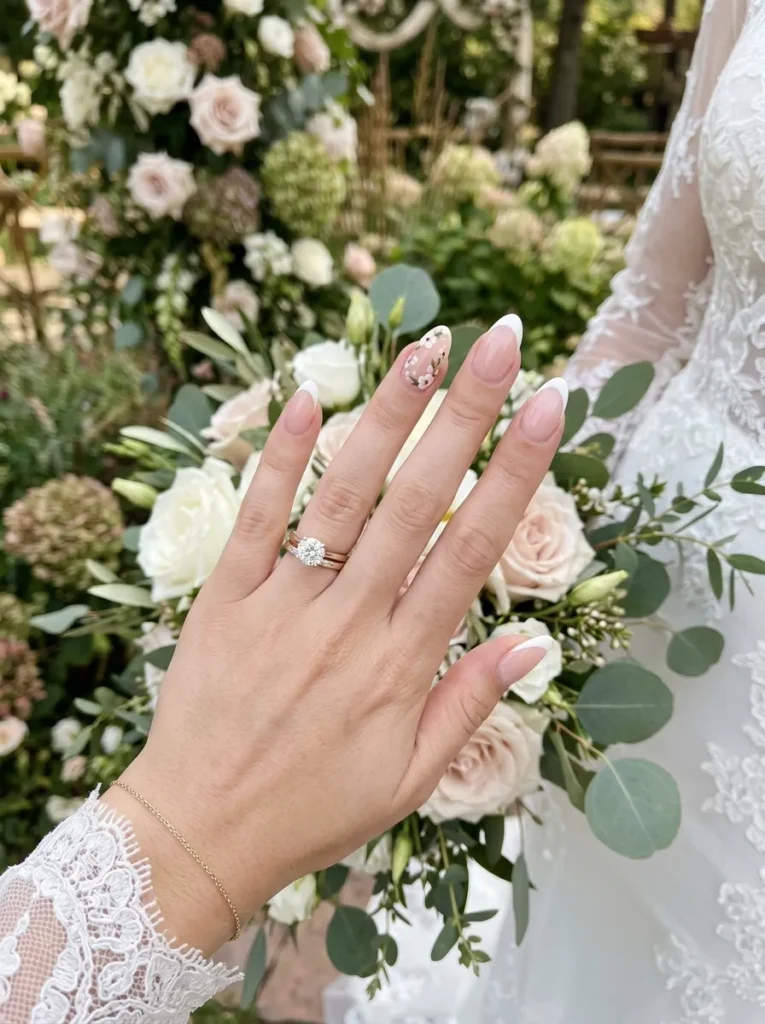 French Tip Wedding Nails With One Accent Nail