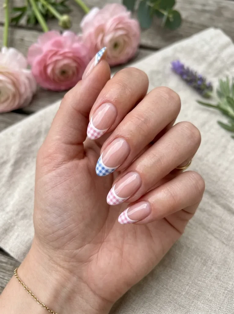 Gingham French Tip Nails