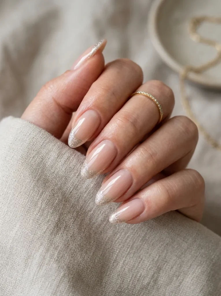 Glitter French Tip Almond Nails