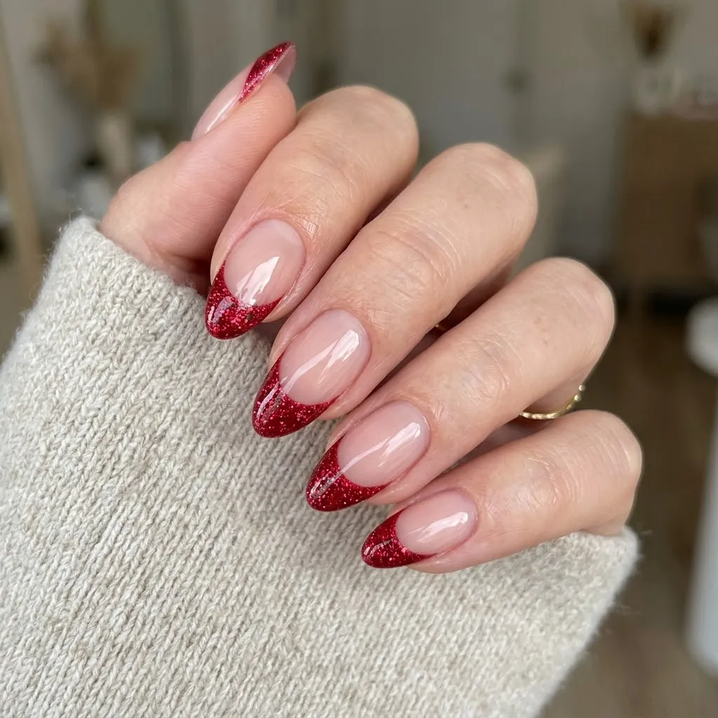 Red Glitter French Tip Nails
