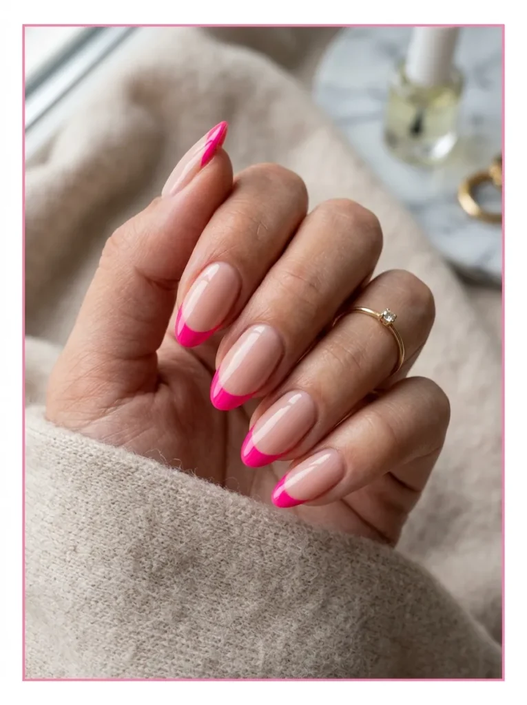 Hot Pink French Tips Nails
