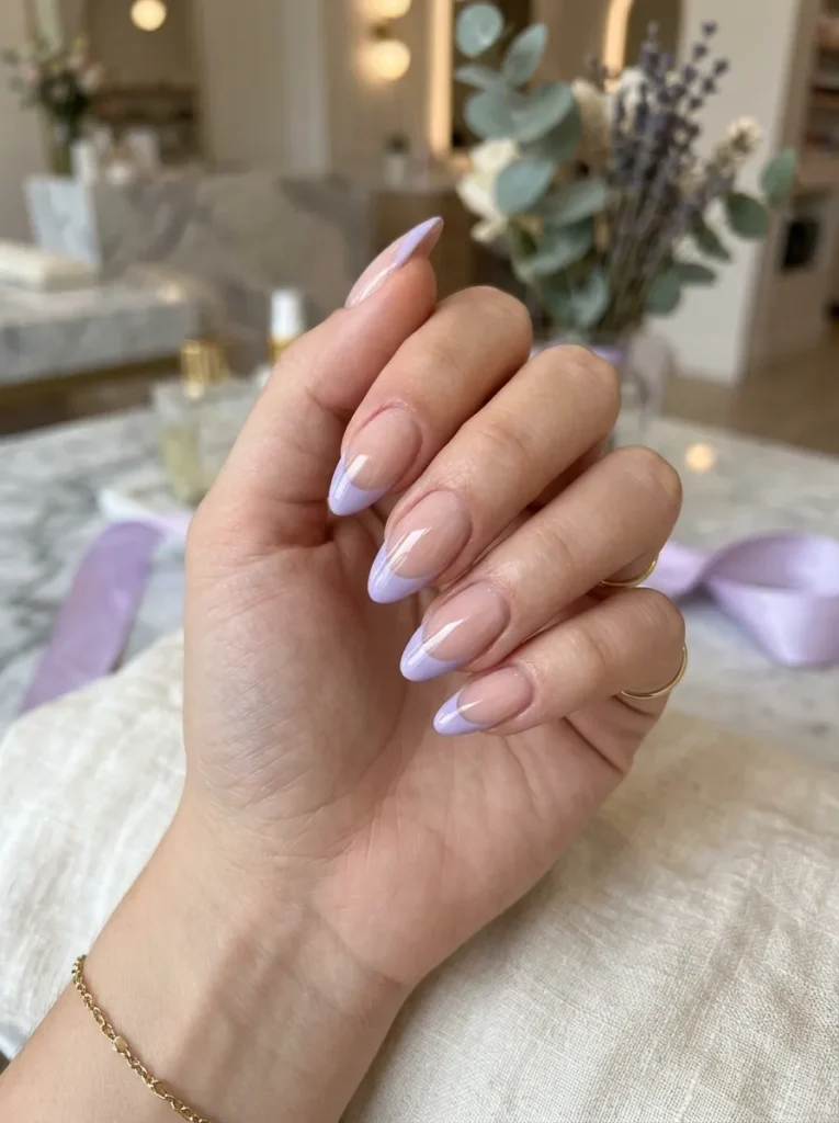 Lavender French Tip Almond Nails