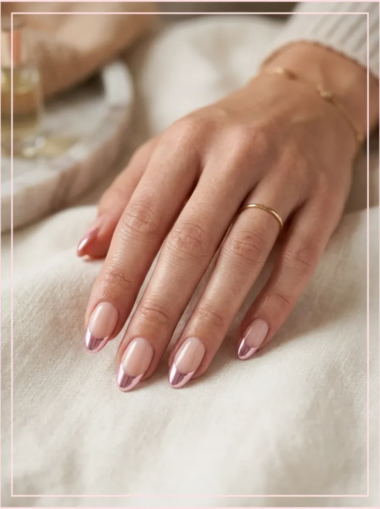 Light Pink Chrome French Tips Nails