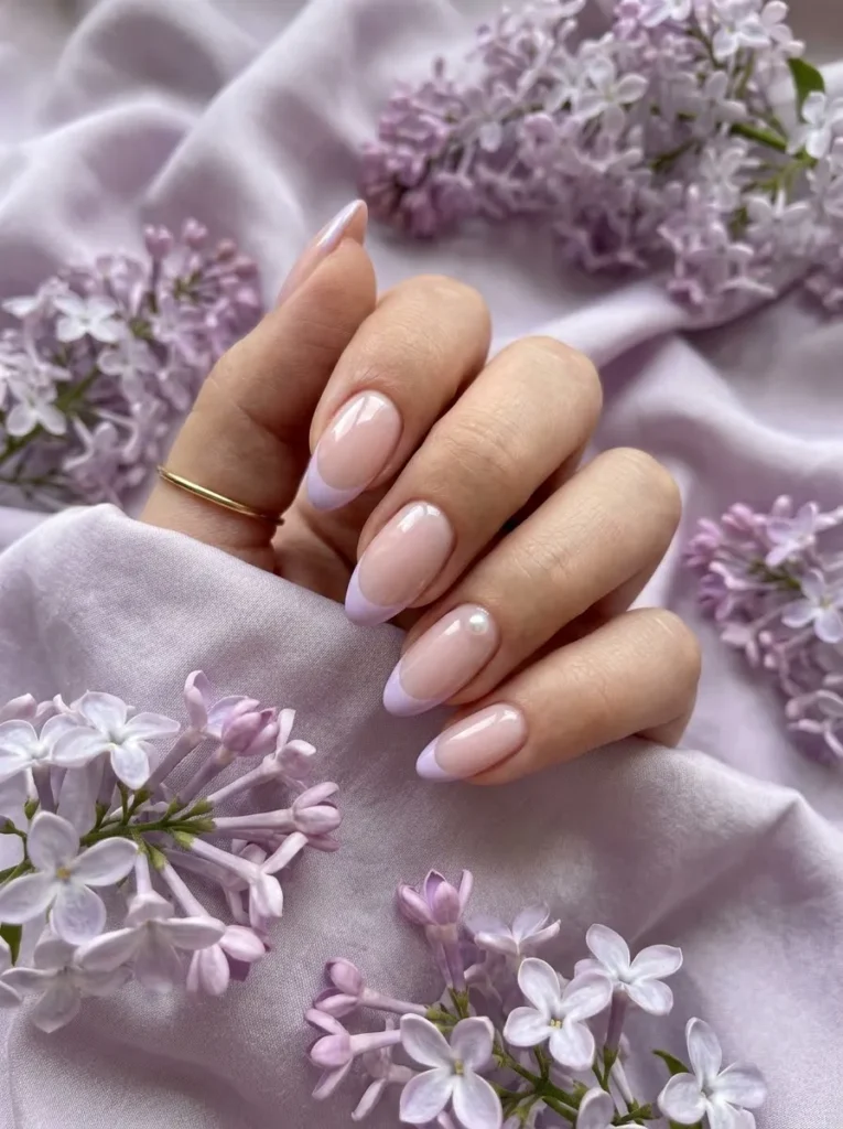 Lilac French Tip Nails With a Pearl Accent