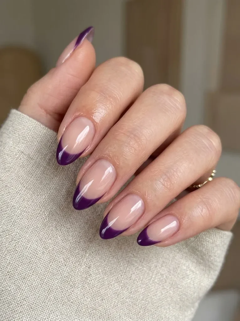 Purple French Tips With Floral Details
