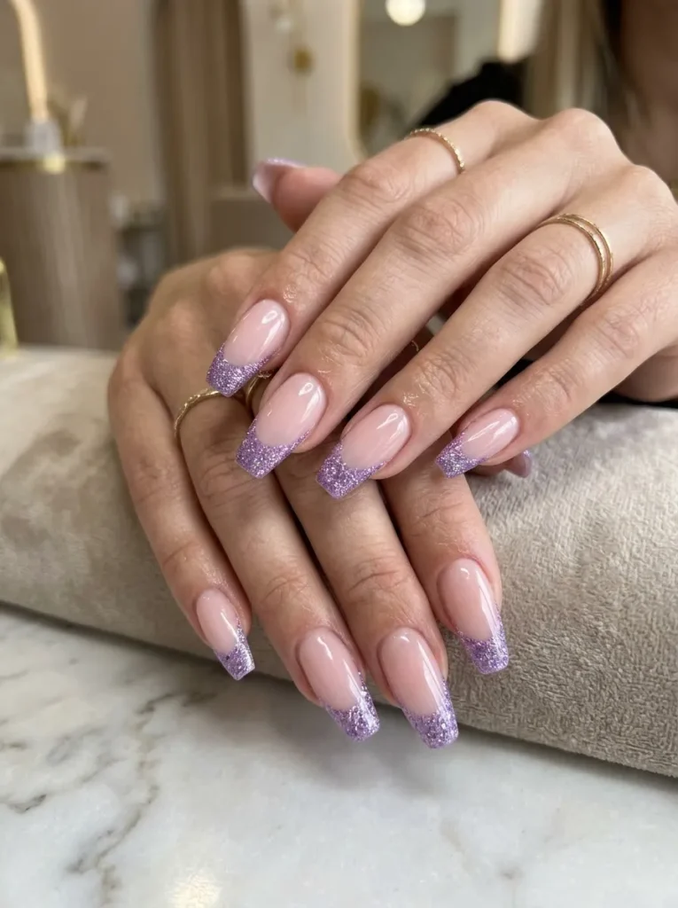 Purple Glitter French Tips