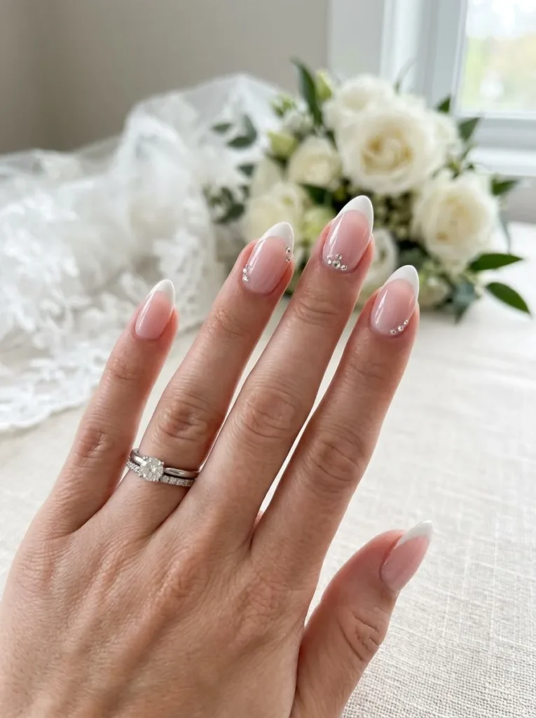 French Tip Nails With Rhinestones