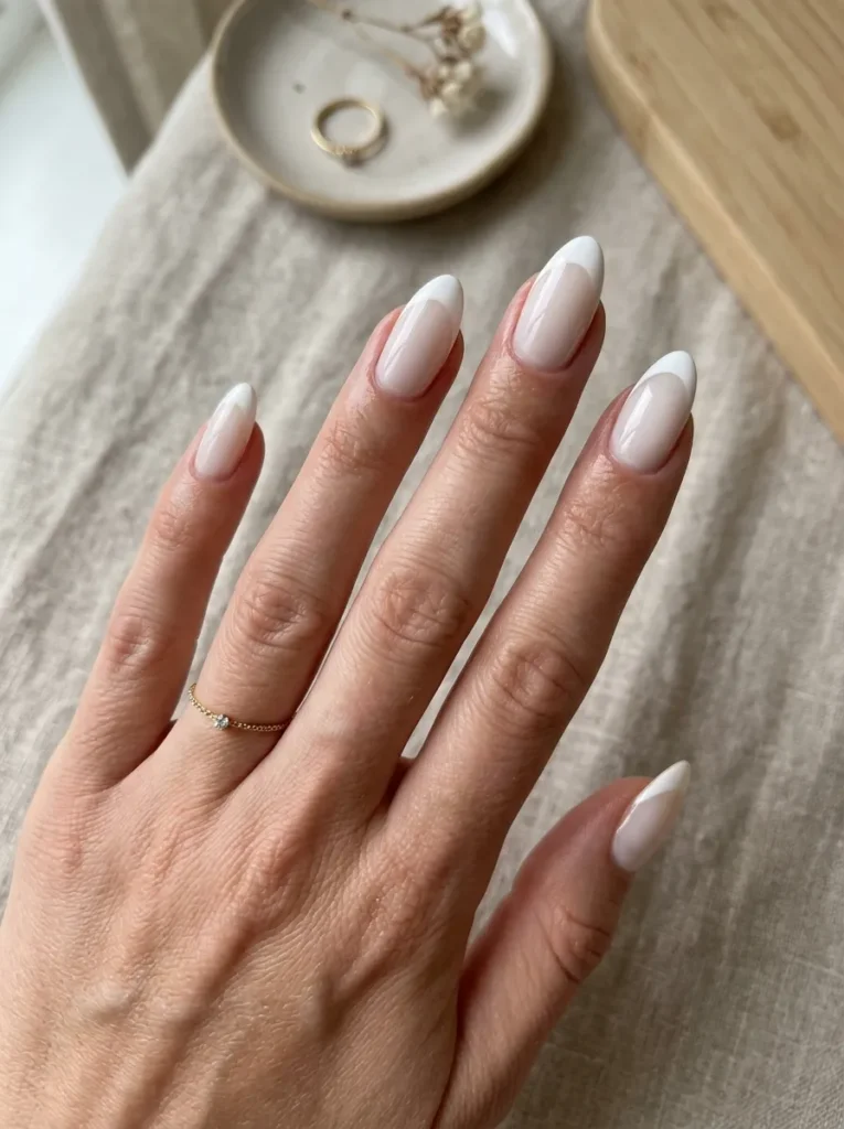 Milky White Almond French Tips