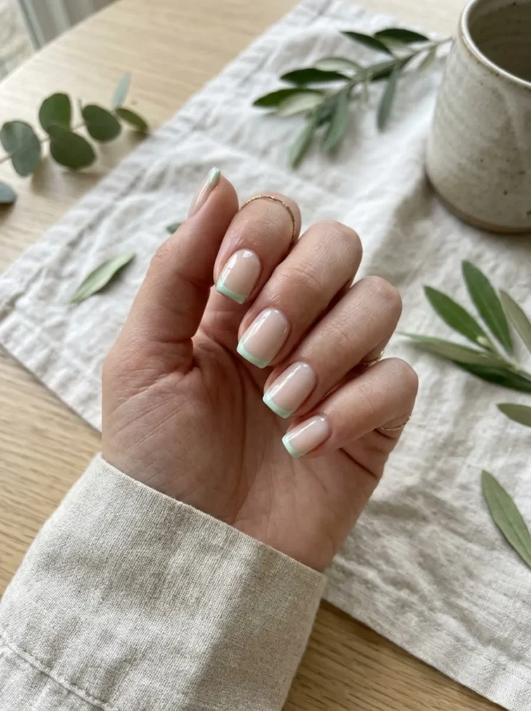 Mint Green French Tip Nails