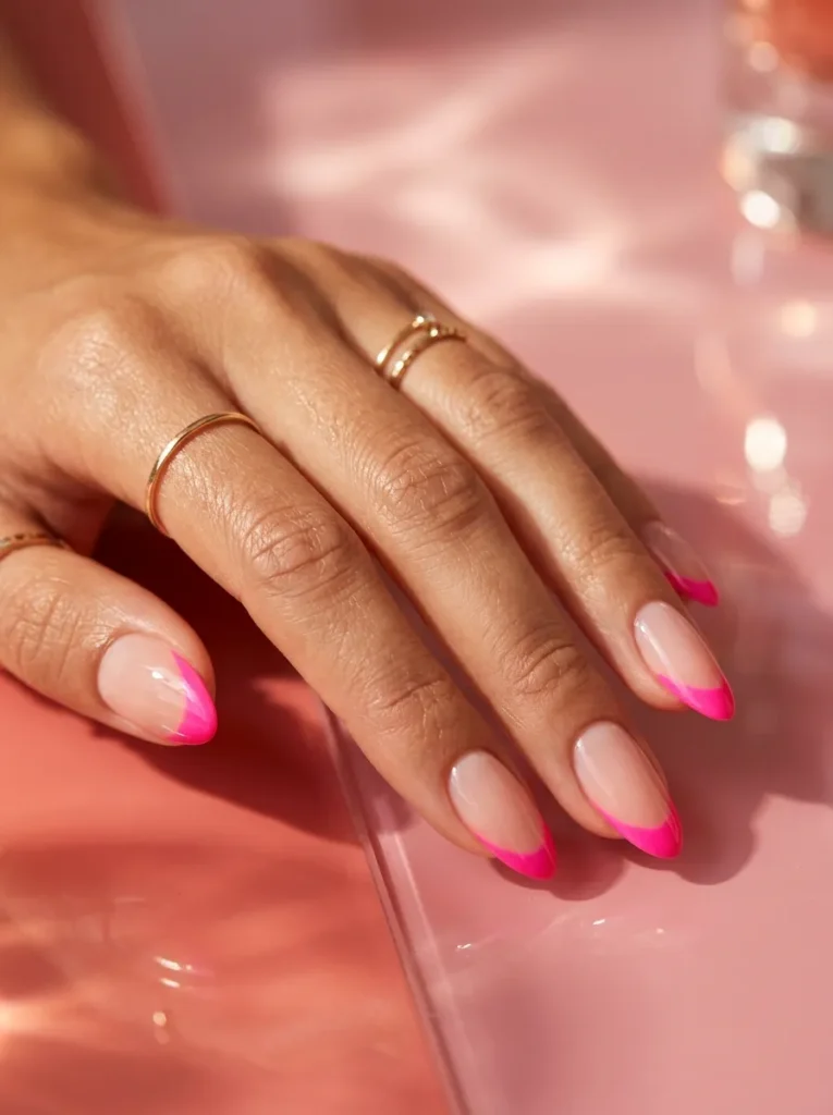 Neon Pink French Tip Nails