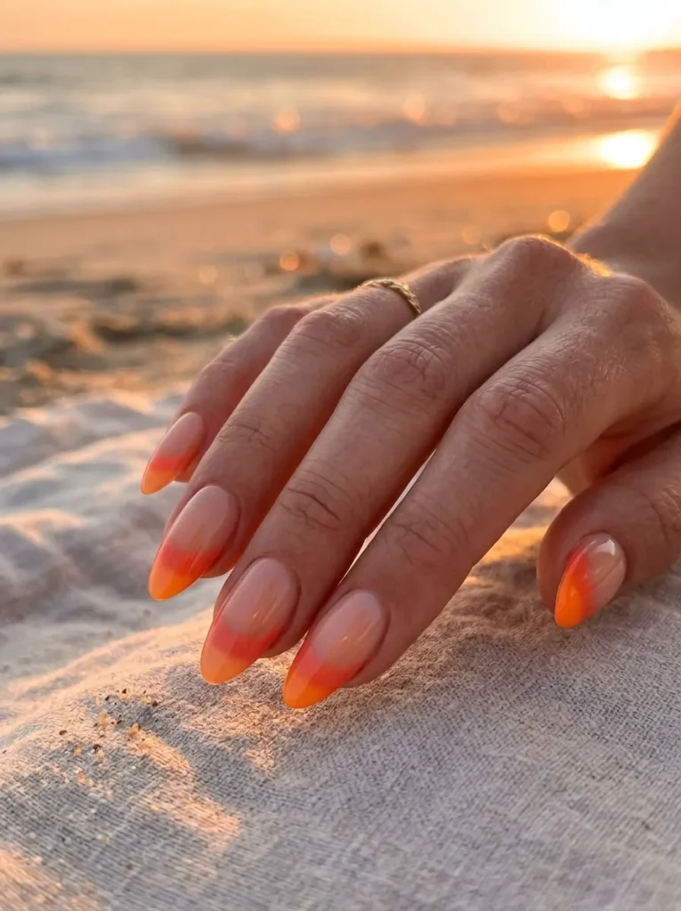 Orange French Tips With a Sunset Effect