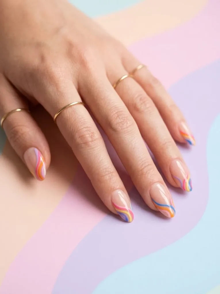 Pastel Rainbow French Tips Nails