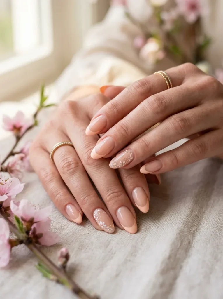 Peach French Tip Nails