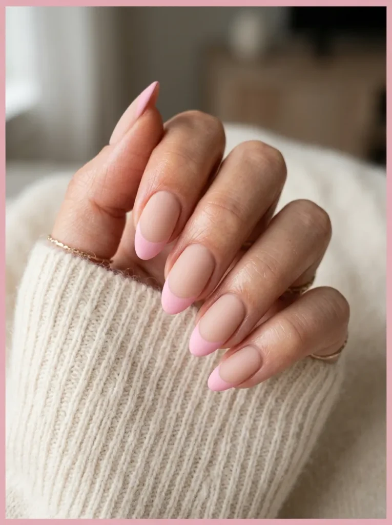 Pink French Tips Nails With a Matte Finish