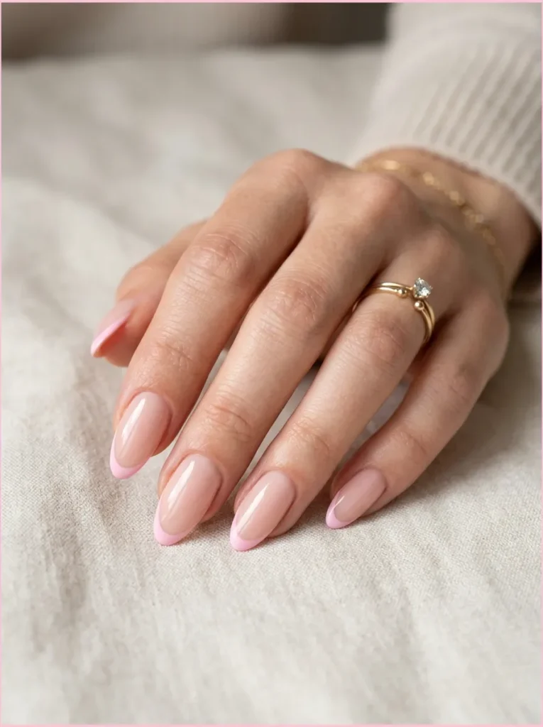 Pink French Tips on Almond Nails