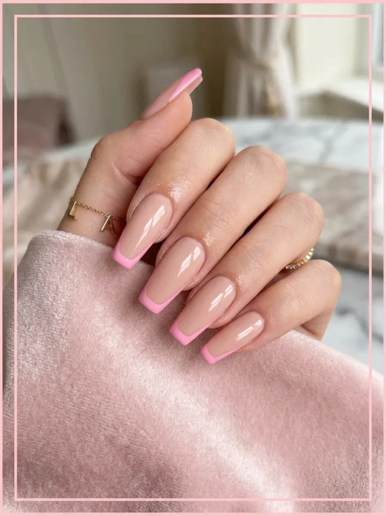 Pink French Tips on Coffin Nails