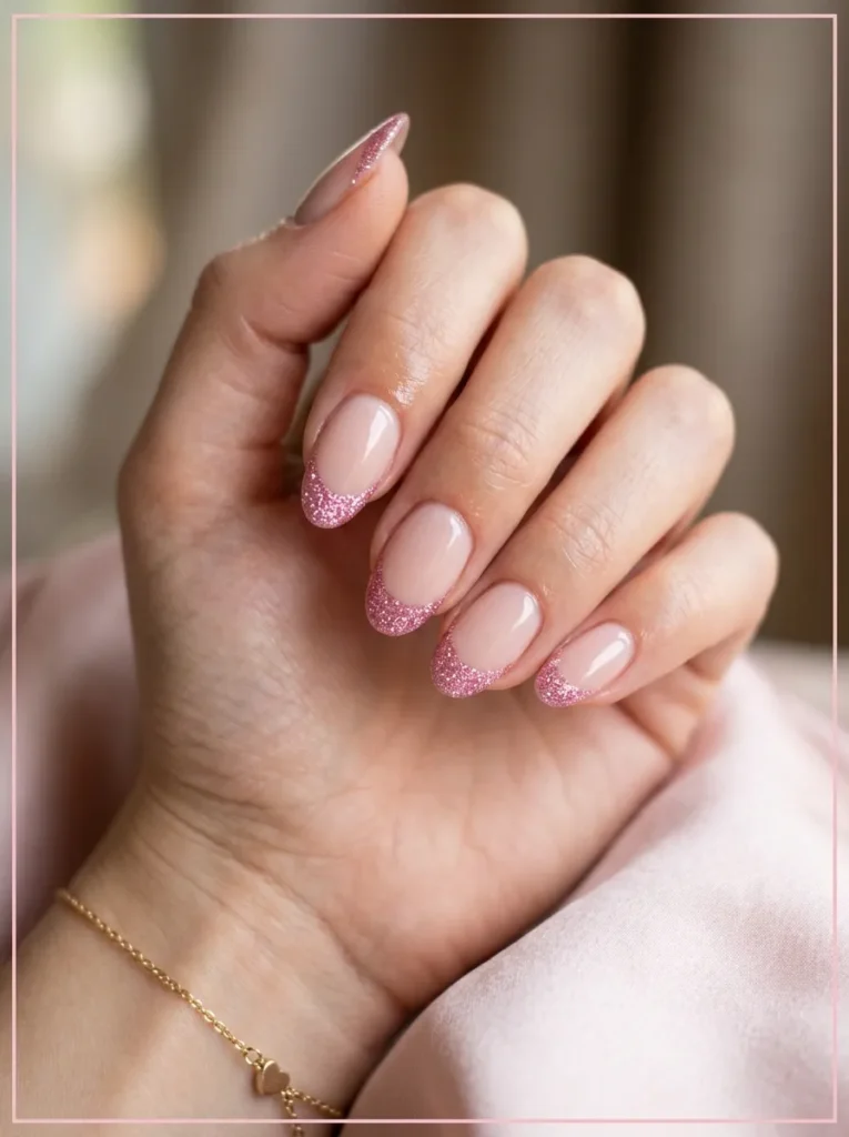 Pink Glitter French Tips Nails