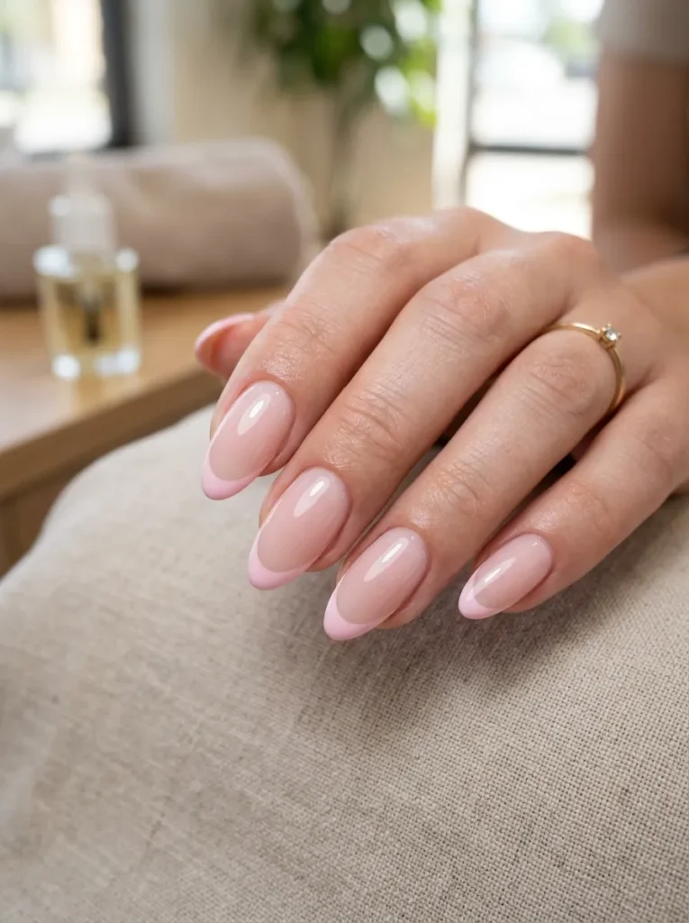Baby Pink Almond French Tips