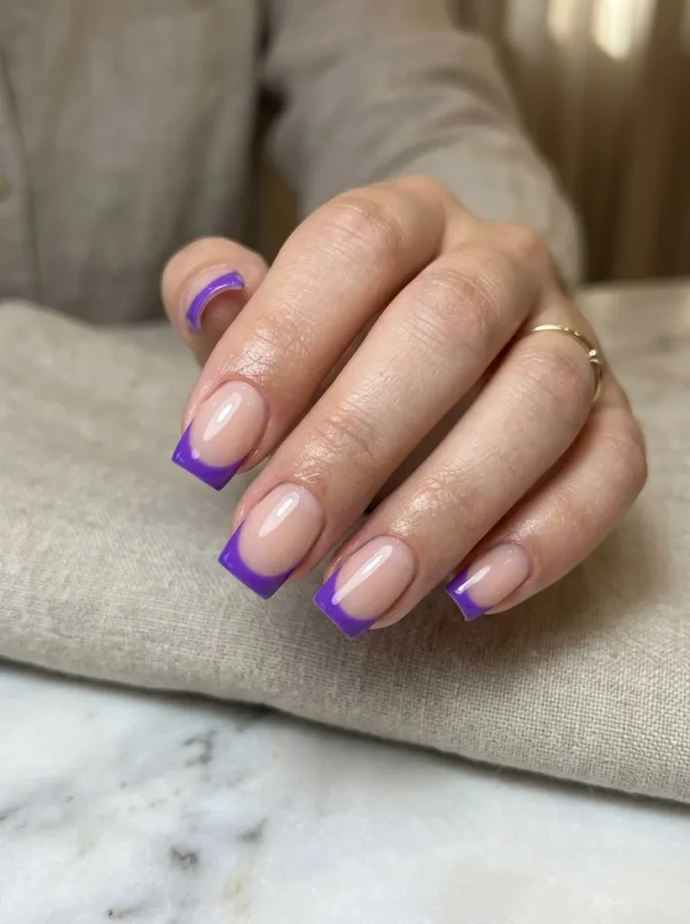 Purple French Tips on Square Nails