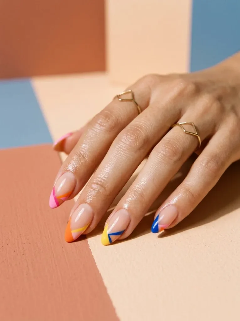 Rainbow Swirl French Tips Nails