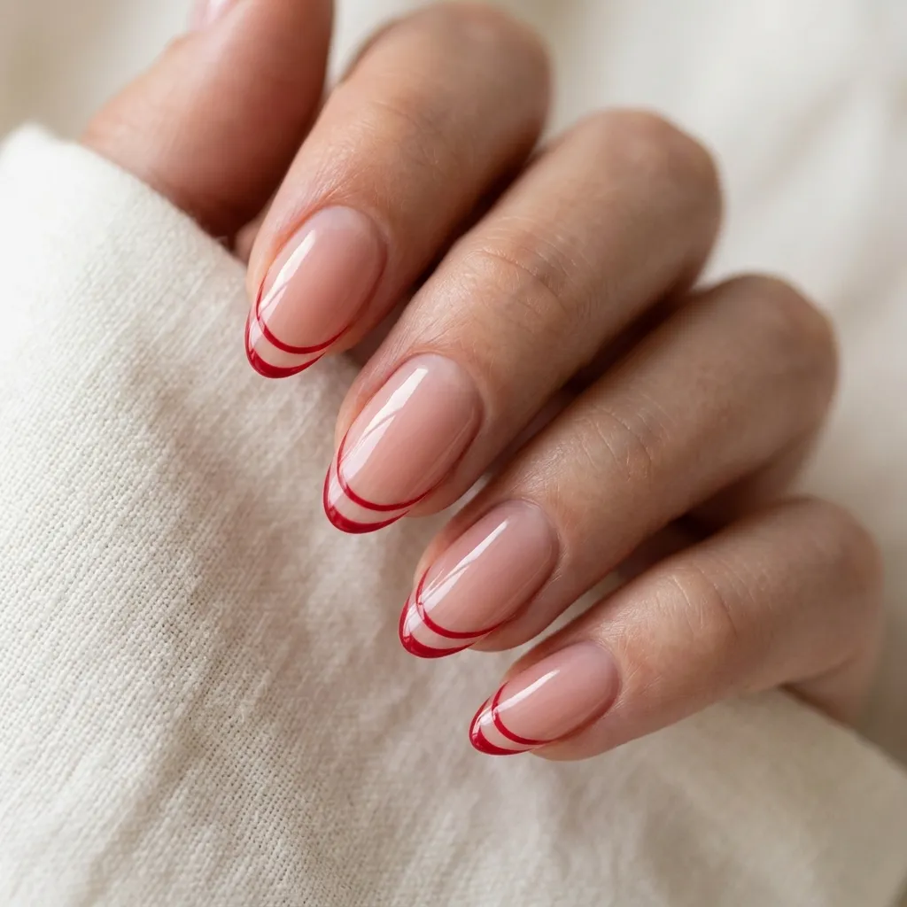 Red Double French Tip Nails