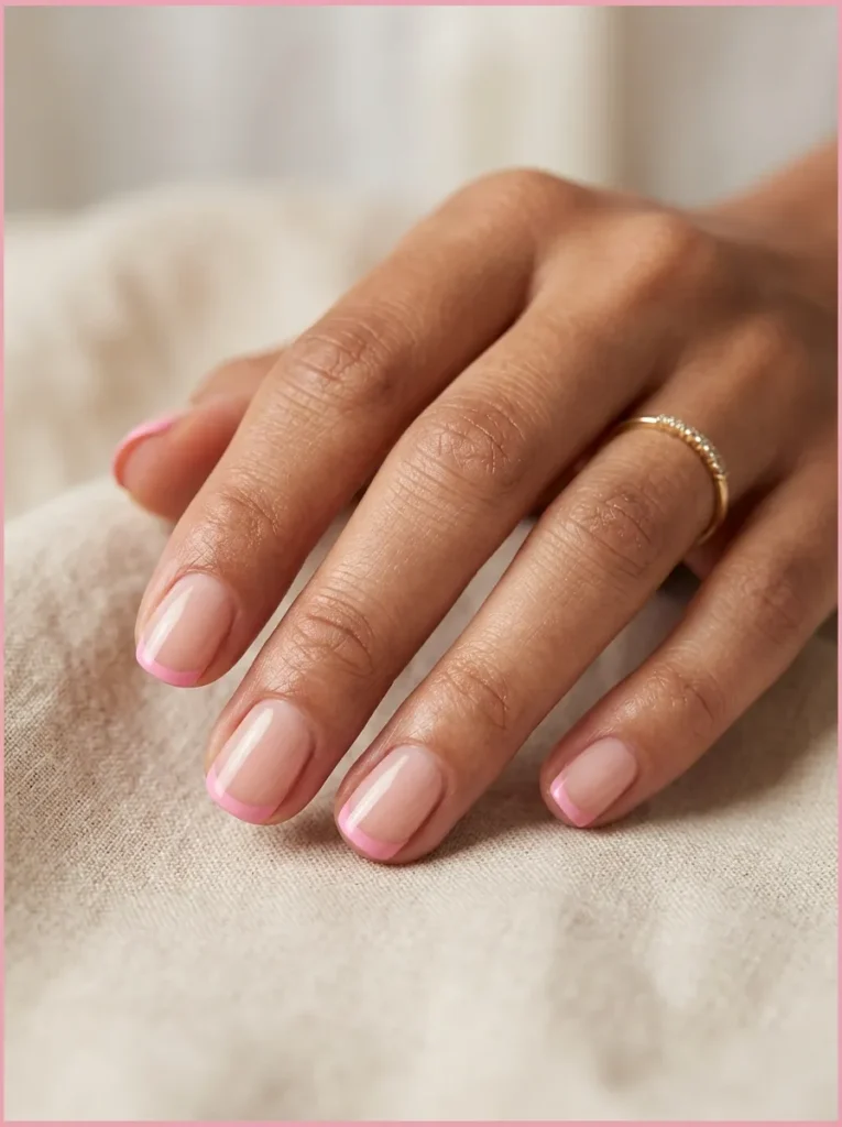 Short Pink French Tip Nails