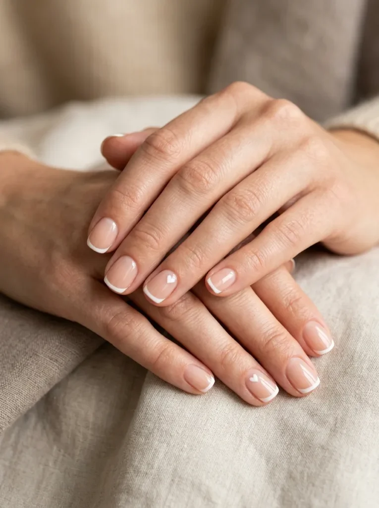Short French Tips With a Heart Detail