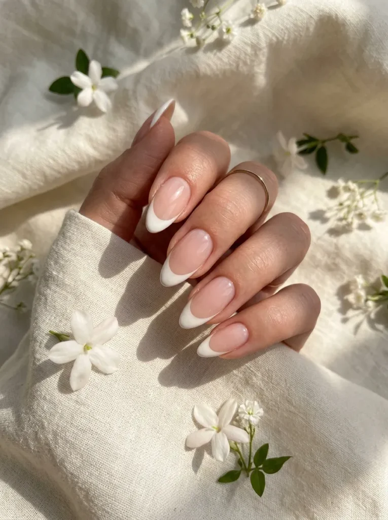 White French Tip Nails With Gold Accents