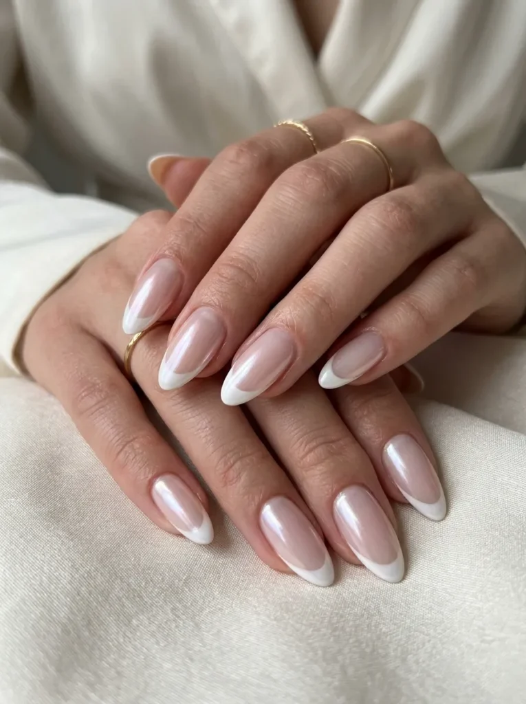 White French Tips With Chrome Shine