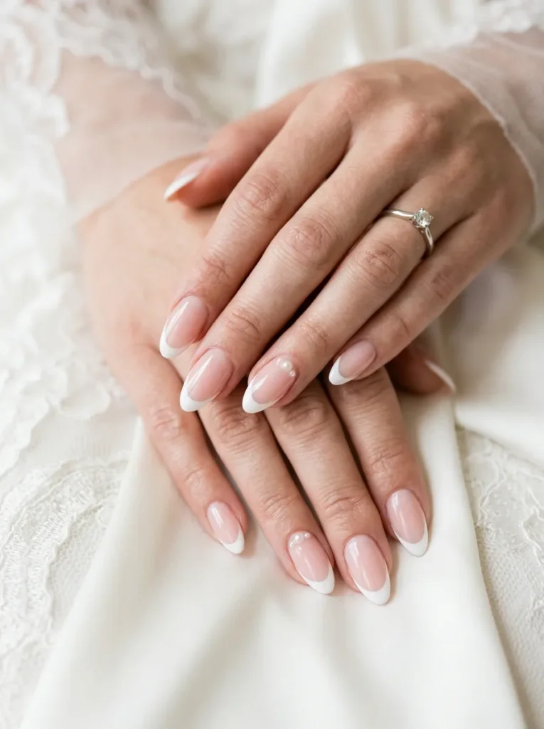 White French Tips With Pearl Accents