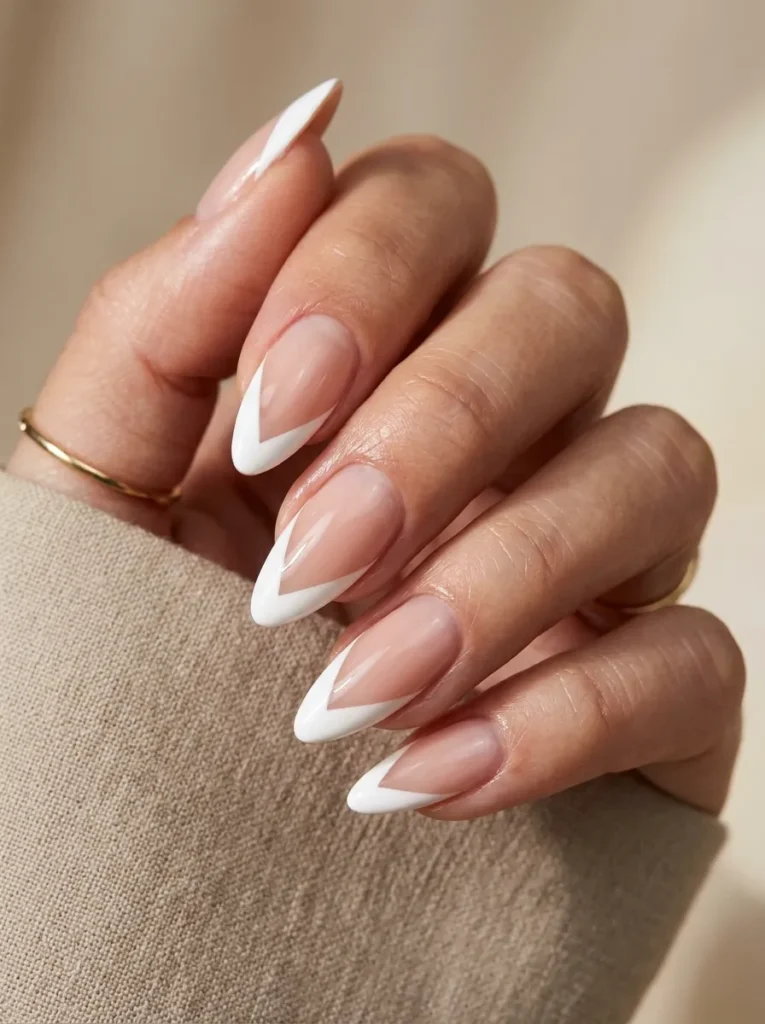 White V-Cut French Tip Nails