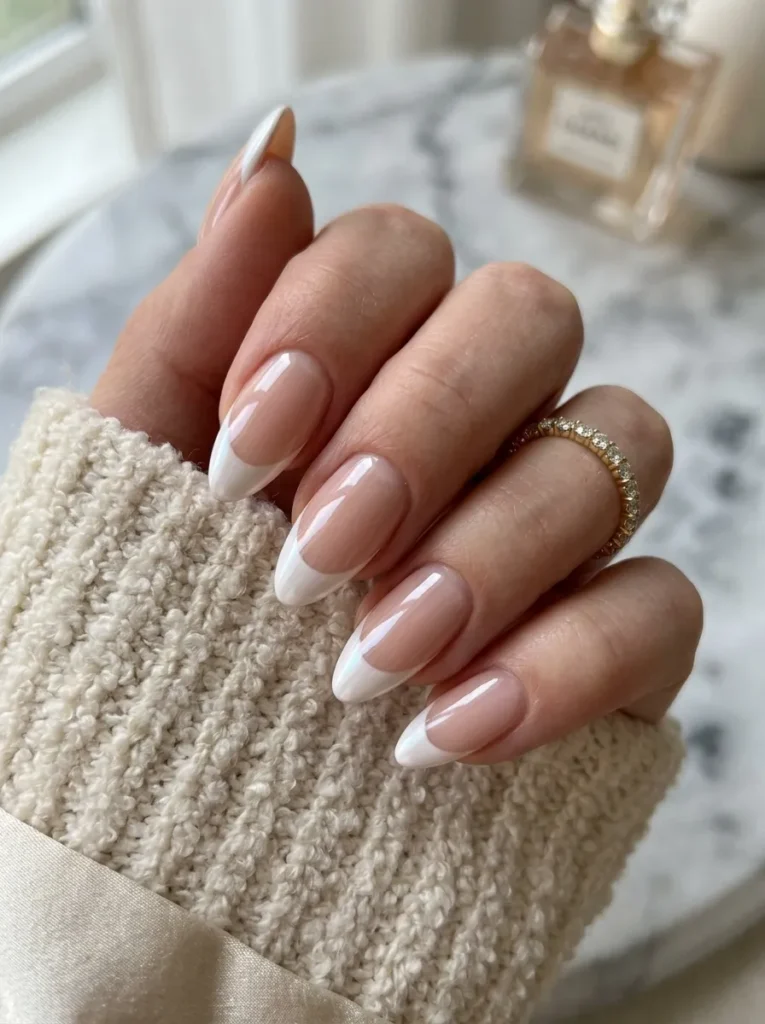 Pearl Almond French Tip Nails